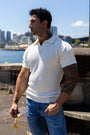 Ribbed Knit Silk Polo Shirt Off-White - Tailored Slim Fit - Don Milyon