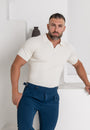 Ribbed Knit Silk Polo Shirt Off-White - Tailored Slim Fit - Don Milyon