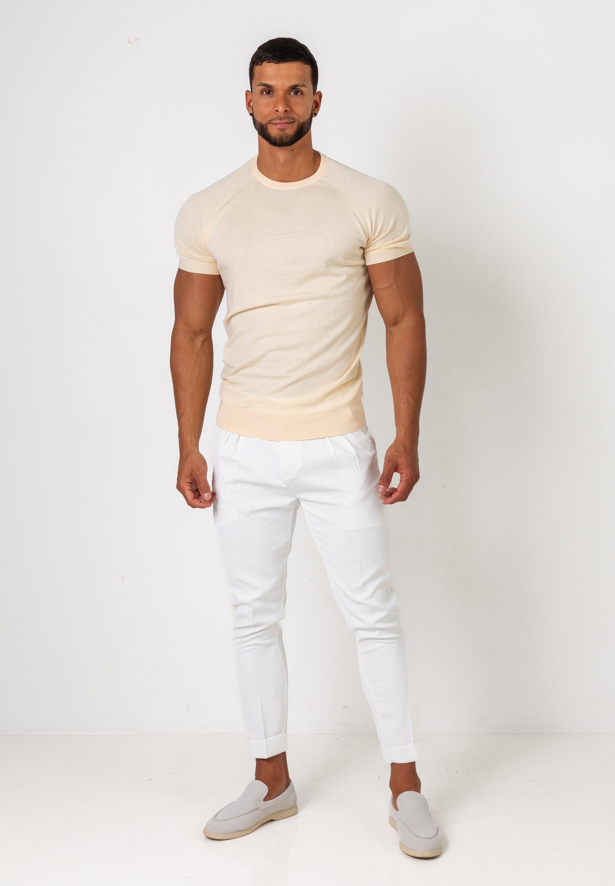 Knit Silk T-Shirt Cream - Tailored Slim Fit - Don Milyon