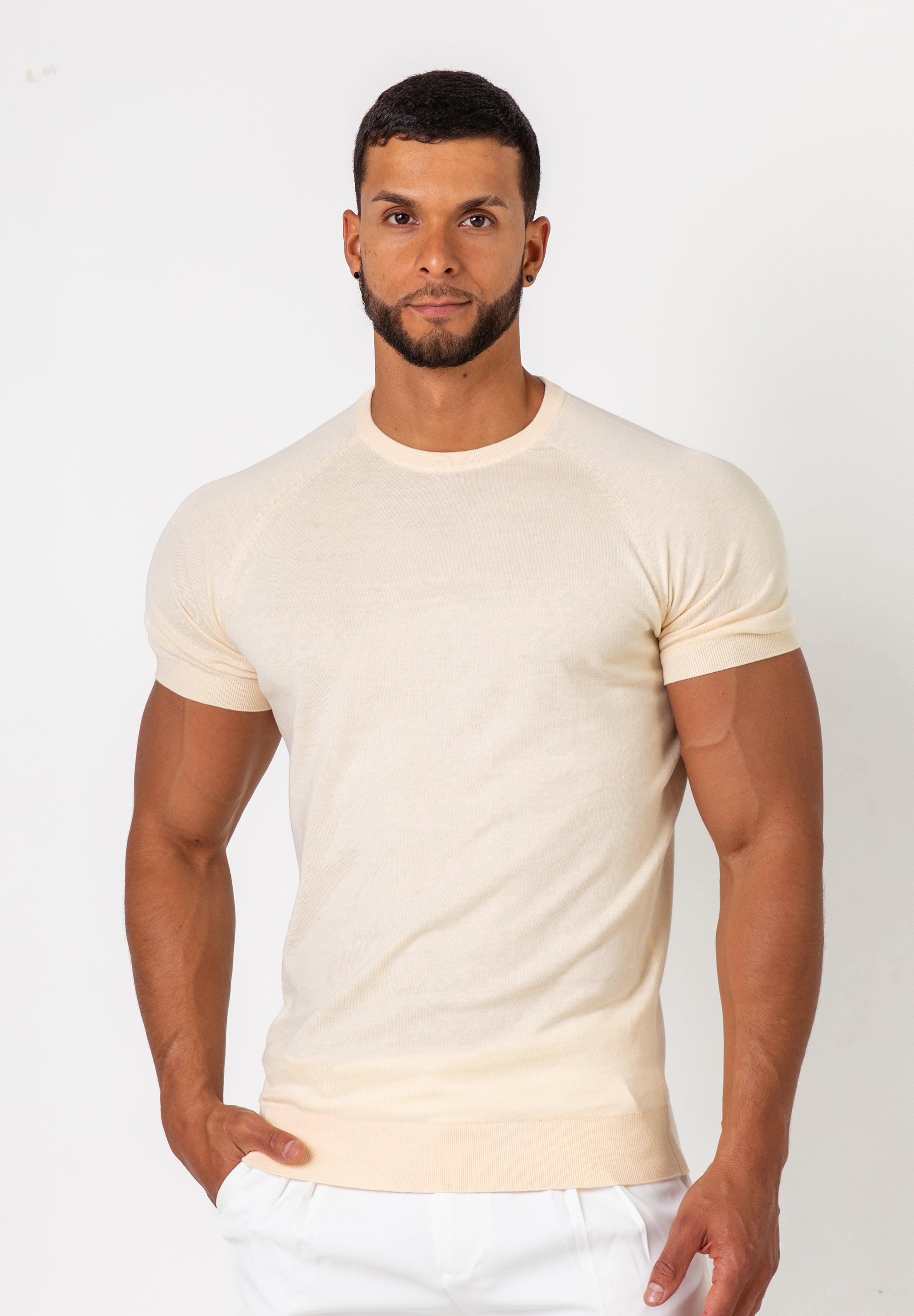 Knit Silk T-Shirt Cream - Tailored Slim Fit - Don Milyon