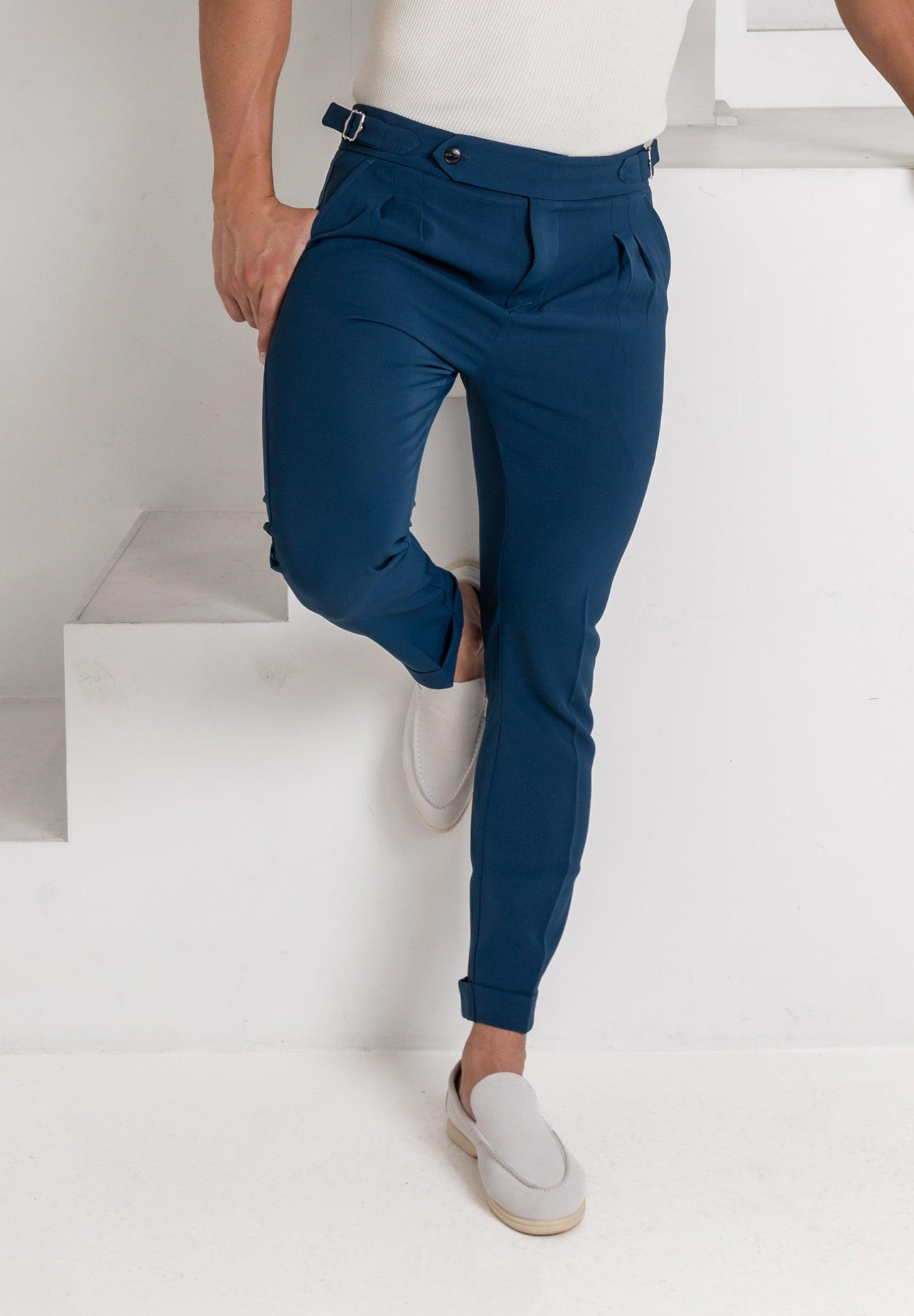 Pleated Dress Pants Navy - Tailored Slim Fit - Don Milyon
