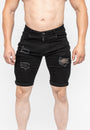 Men's Black Ripped Skinny Fit Stretch Jeans Denim Shorts Front