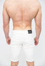 Men's White Ripped Skinny Fit Stretch Denim Jeans Shorts