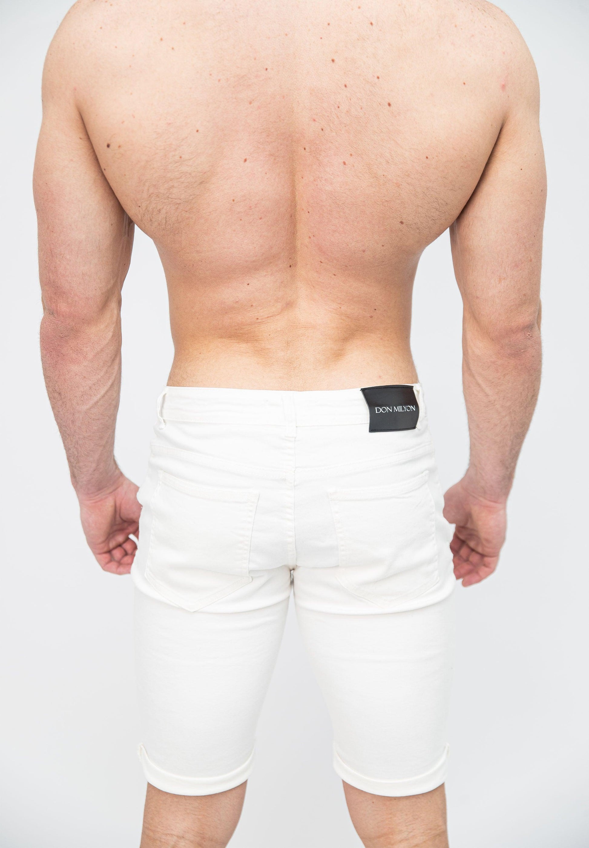 Men's White Ripped Skinny Fit Stretch Denim Jeans Shorts