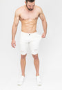 Men's White Ripped Skinny Fit Stretch Denim Jeans Shorts