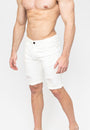 Men's White Ripped Skinny Fit Stretch Denim Jeans Shorts Pose