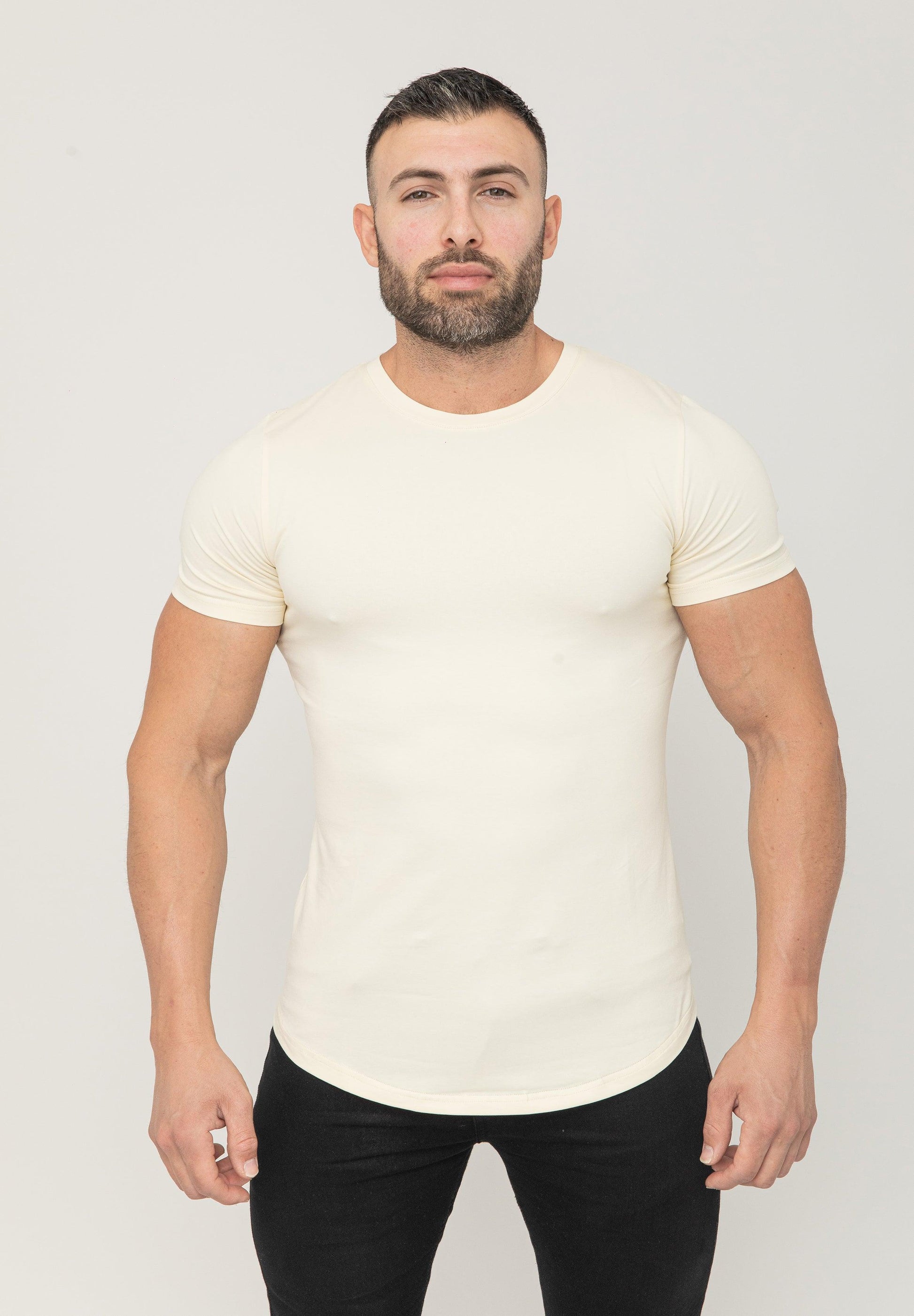 Basic Muscle Fit T-Shirt Cream - Curved Hem - Don Milyon