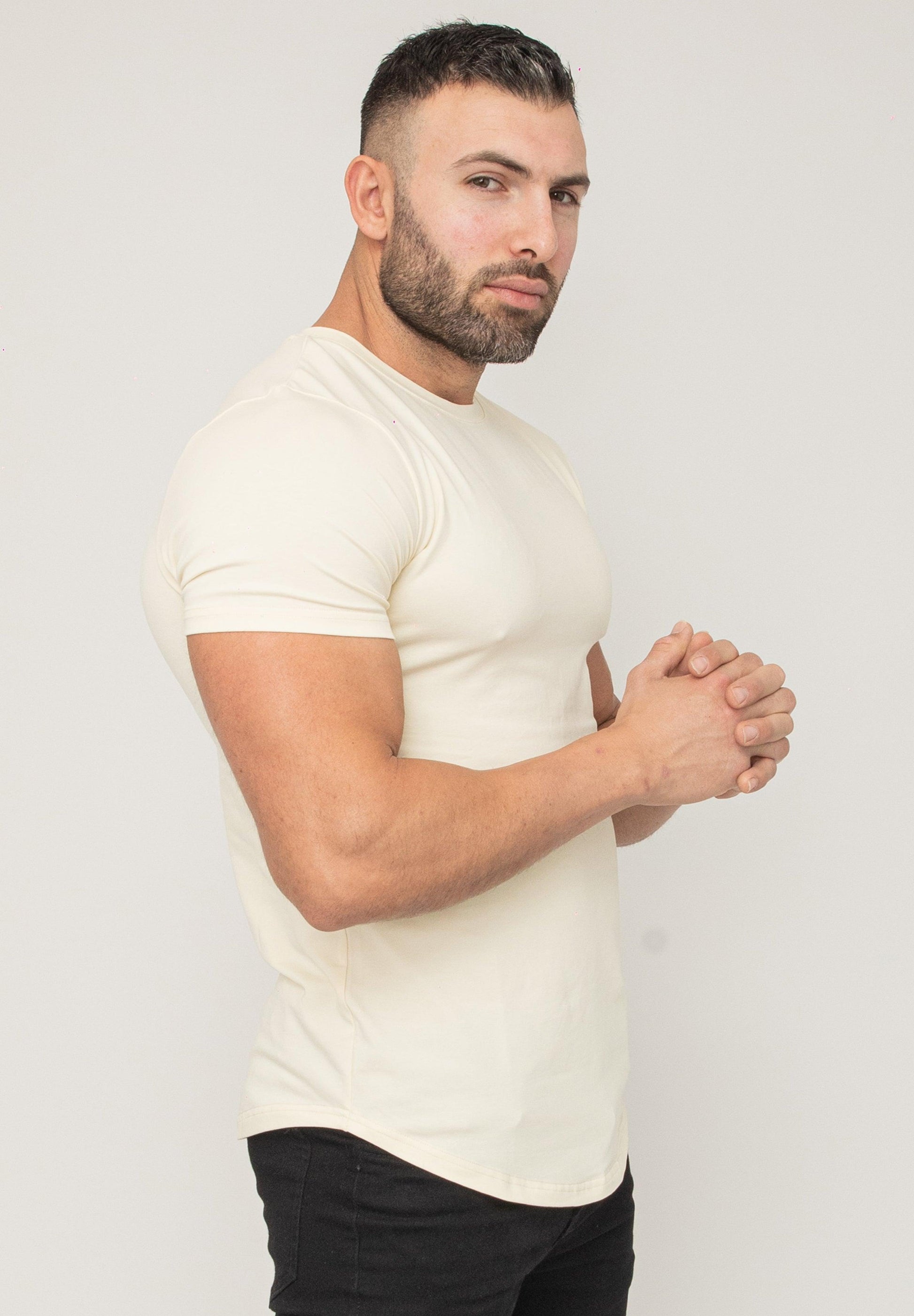 Basic Muscle Fit T-Shirt Cream - Curved Hem - Don Milyon