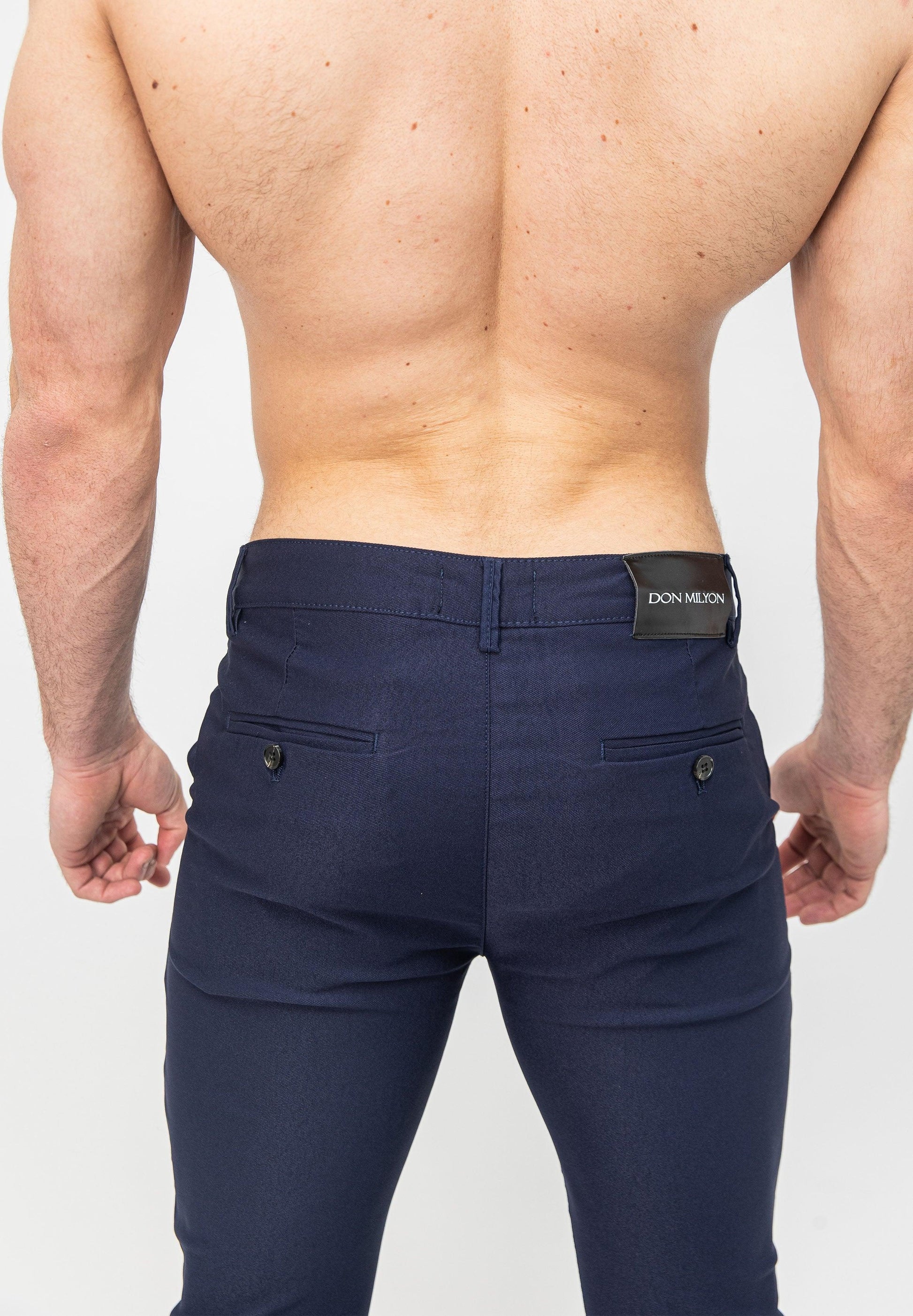 Men's Navy Blue Skinny Fit Stretch Formal Dress Suit Pants