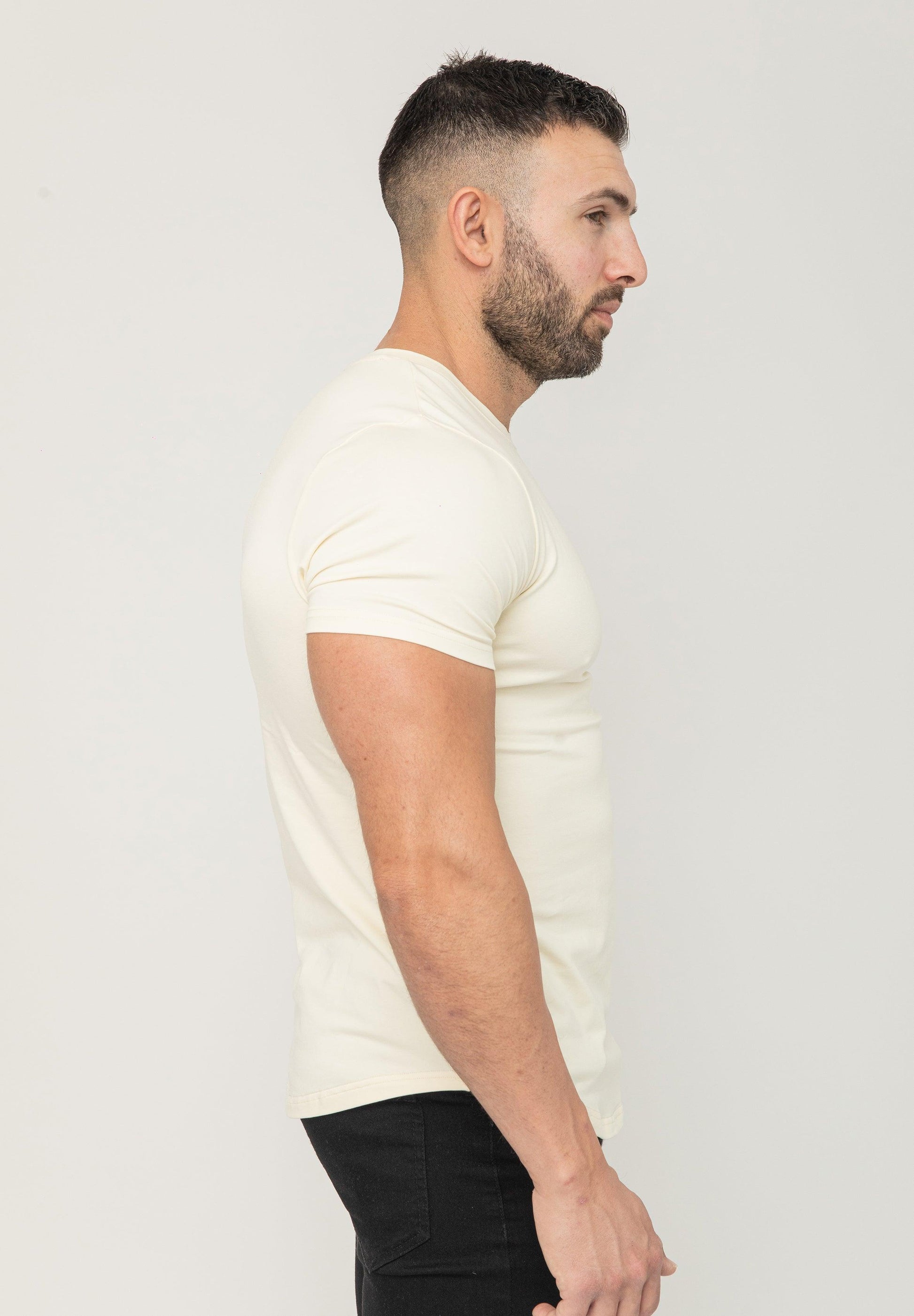 Basic Muscle Fit T-Shirt Cream - Curved Hem - Don Milyon