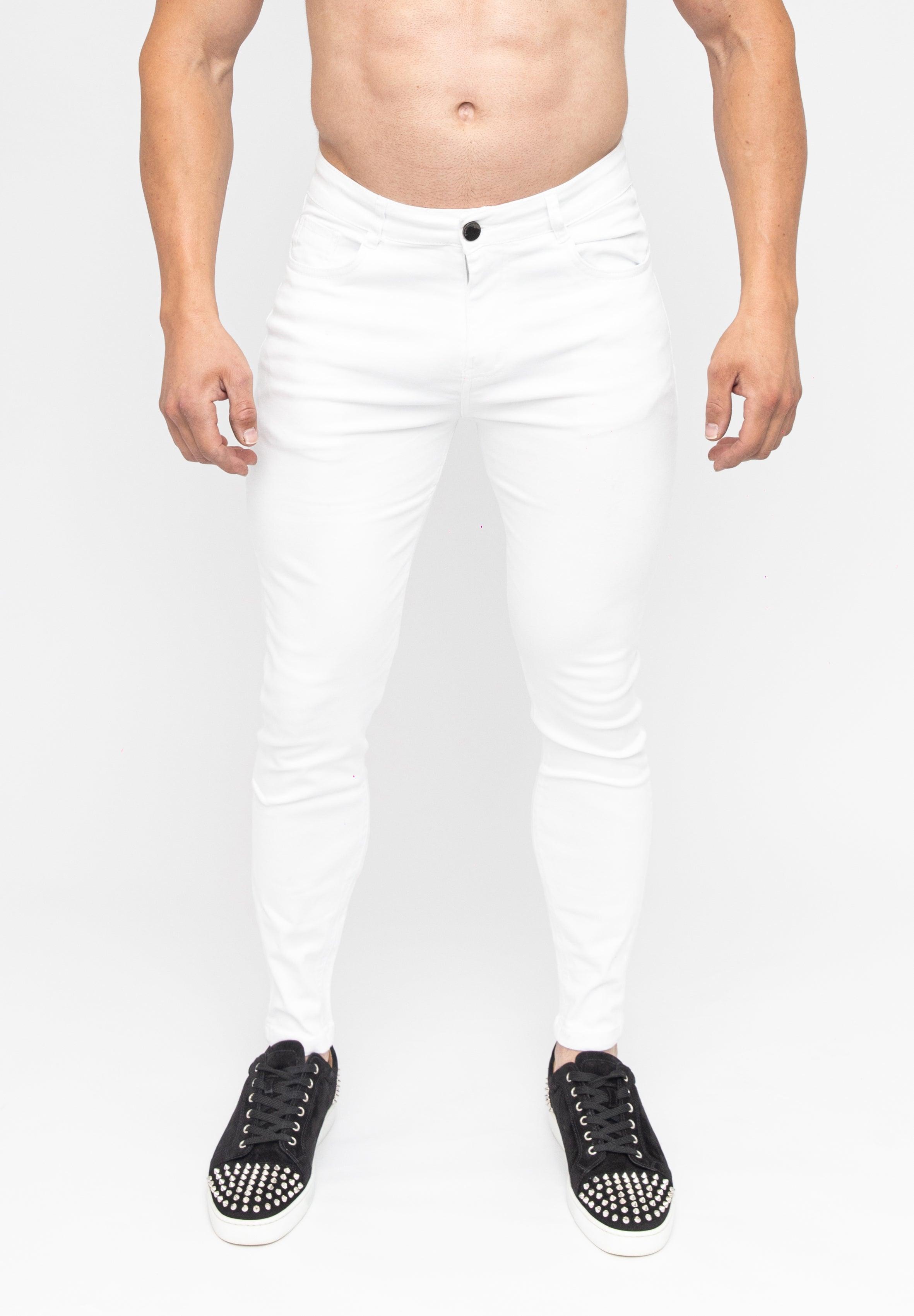 Men's White Basic Skinny Fit Stretch Denim Jeans Pants