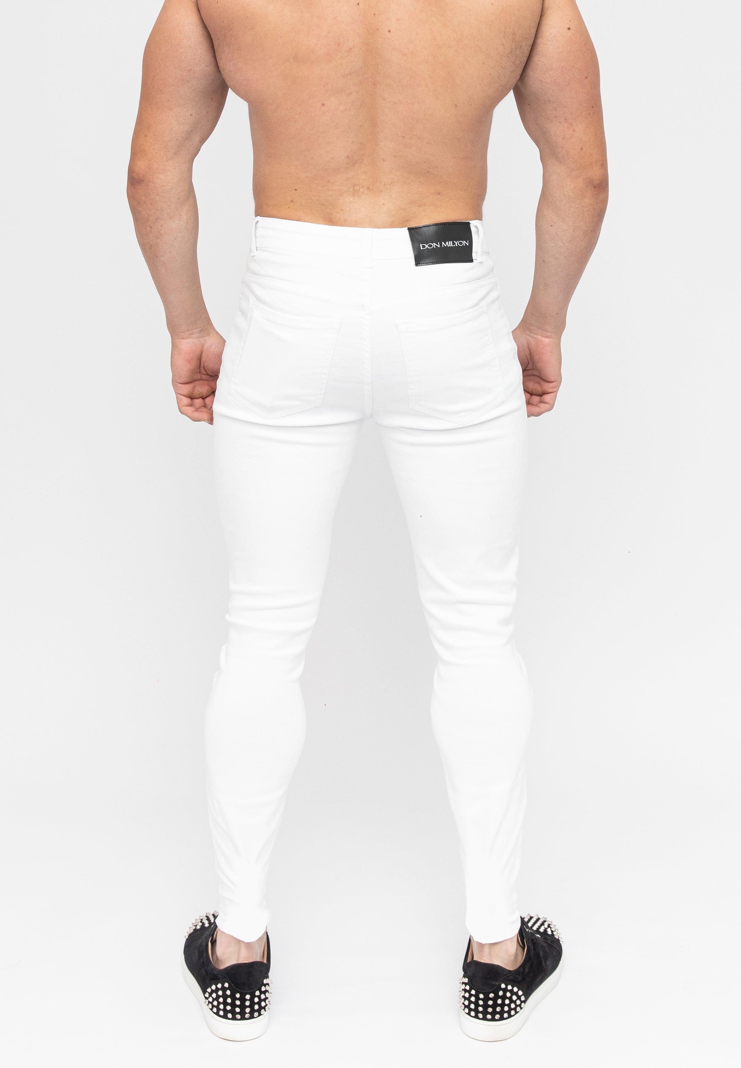 Men's White Basic Skinny Fit Stretch Denim Jeans Pants Rear