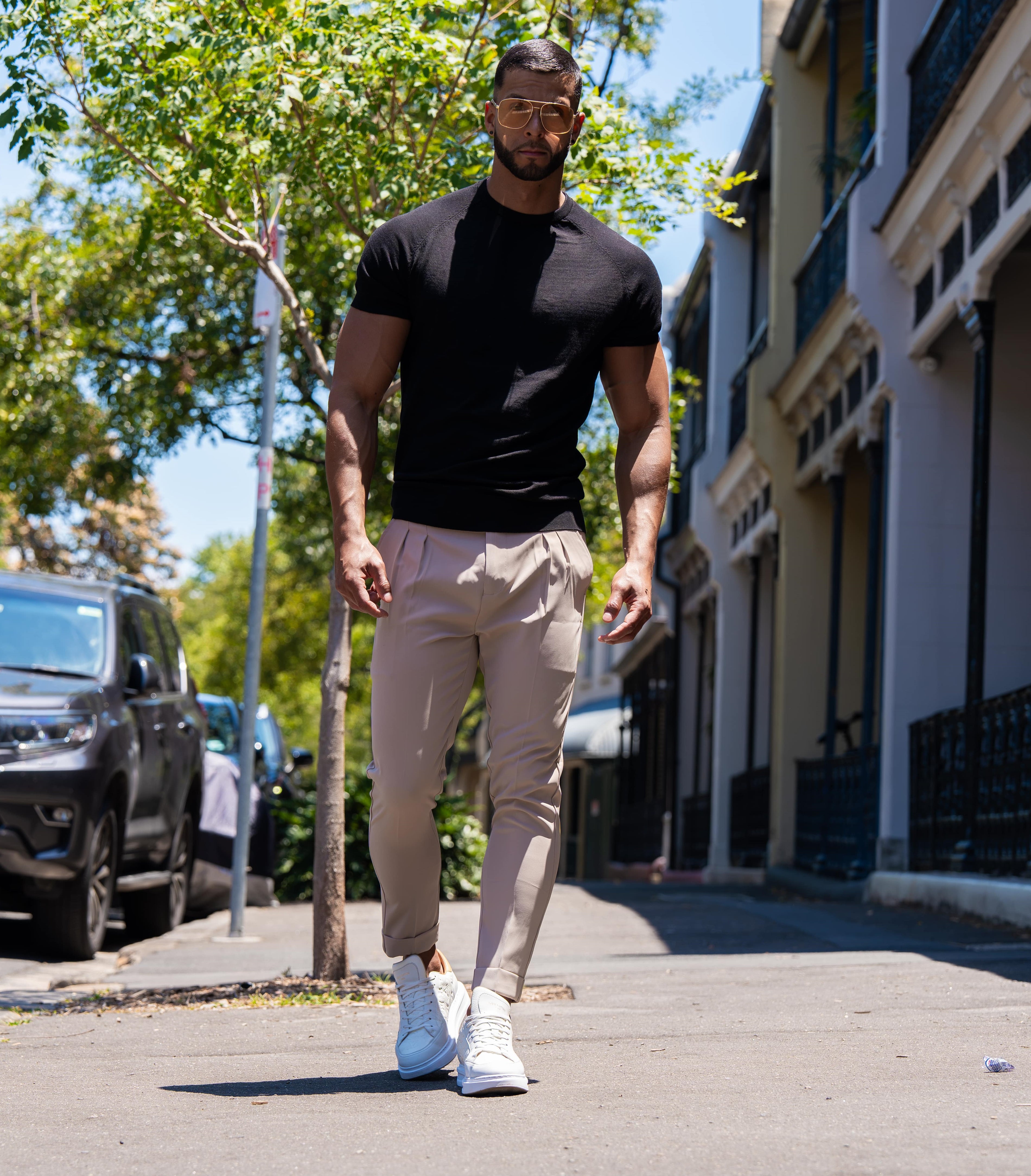 Pleated Dress Pants Beige - Tailored Slim Fit - Don Milyon