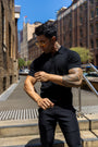 Ribbed Knit Silk Polo Shirt Black - Tailored Slim Fit - Don Milyon
