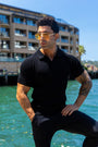 Ribbed Knit Silk Polo Shirt Black - Tailored Slim Fit - Don Milyon