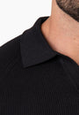 Ribbed Knit Silk Polo Shirt Black - Tailored Slim Fit - Don Milyon