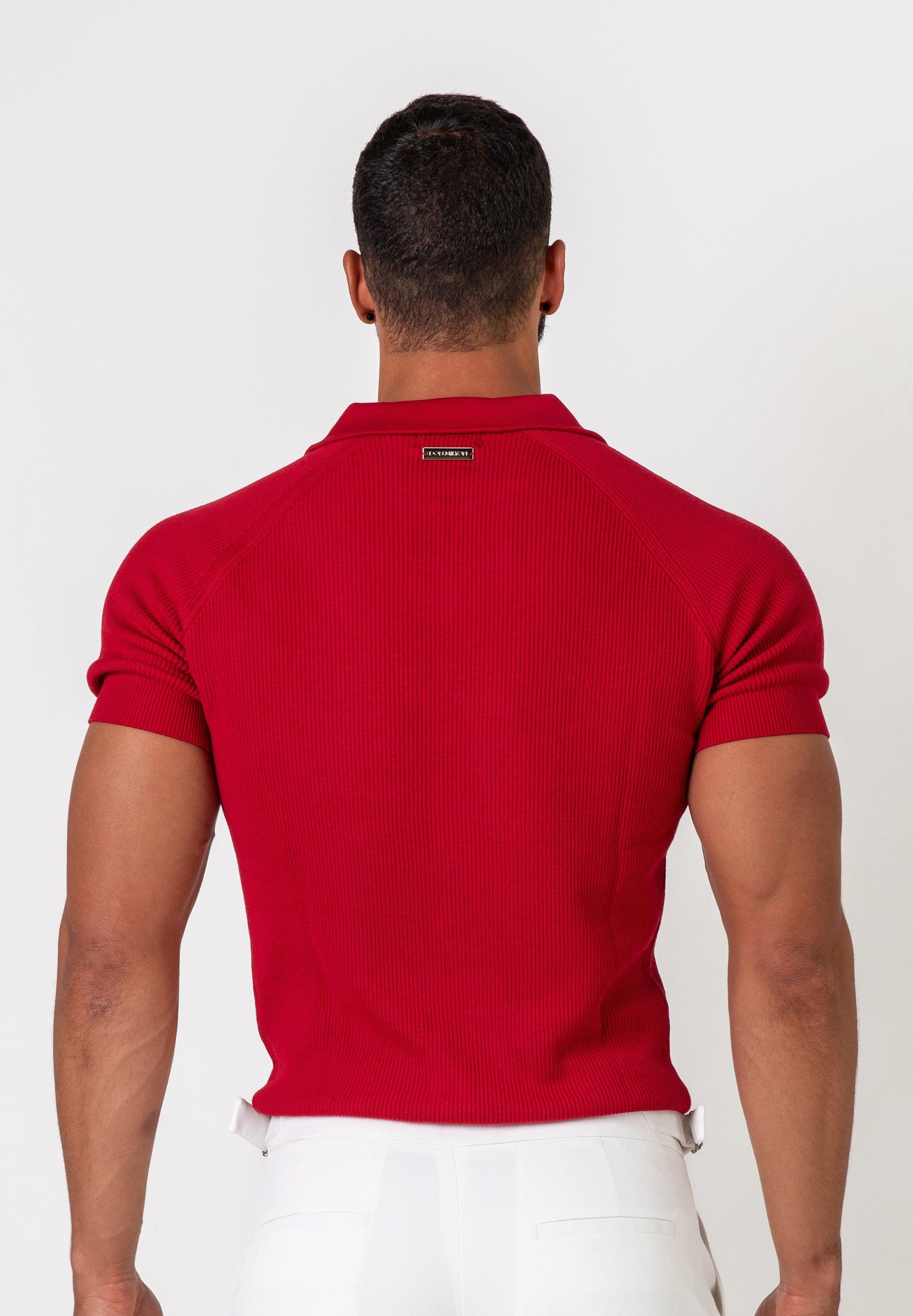 Ribbed Knit Silk Polo Shirt Burgundy - Tailored Slim Fit - Don Milyon
