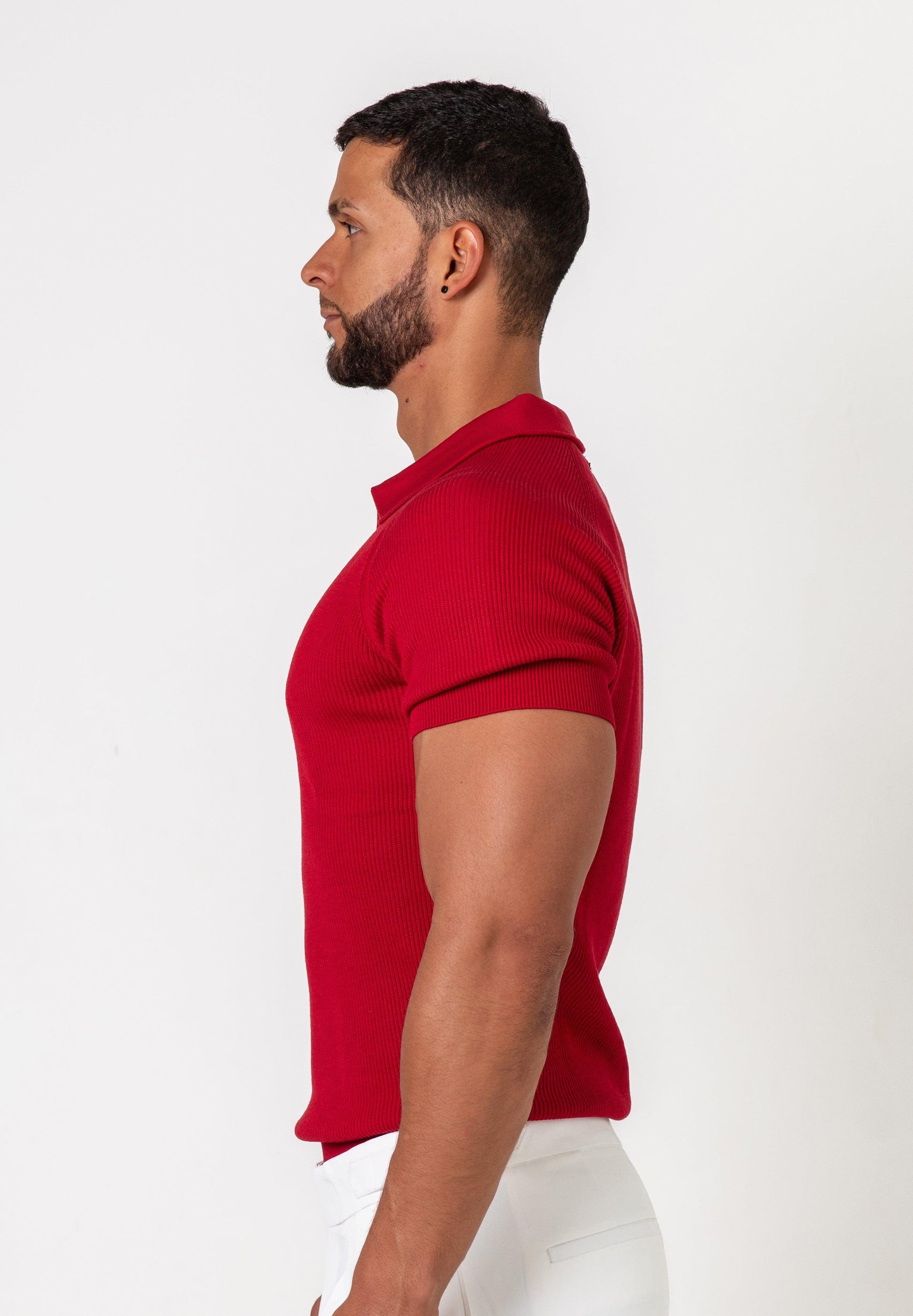 Ribbed Knit Silk Polo Shirt Burgundy - Tailored Slim Fit - Don Milyon