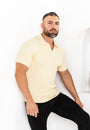 Ribbed Knit Silk Polo Shirt Cream - Tailored Slim Fit - Don Milyon