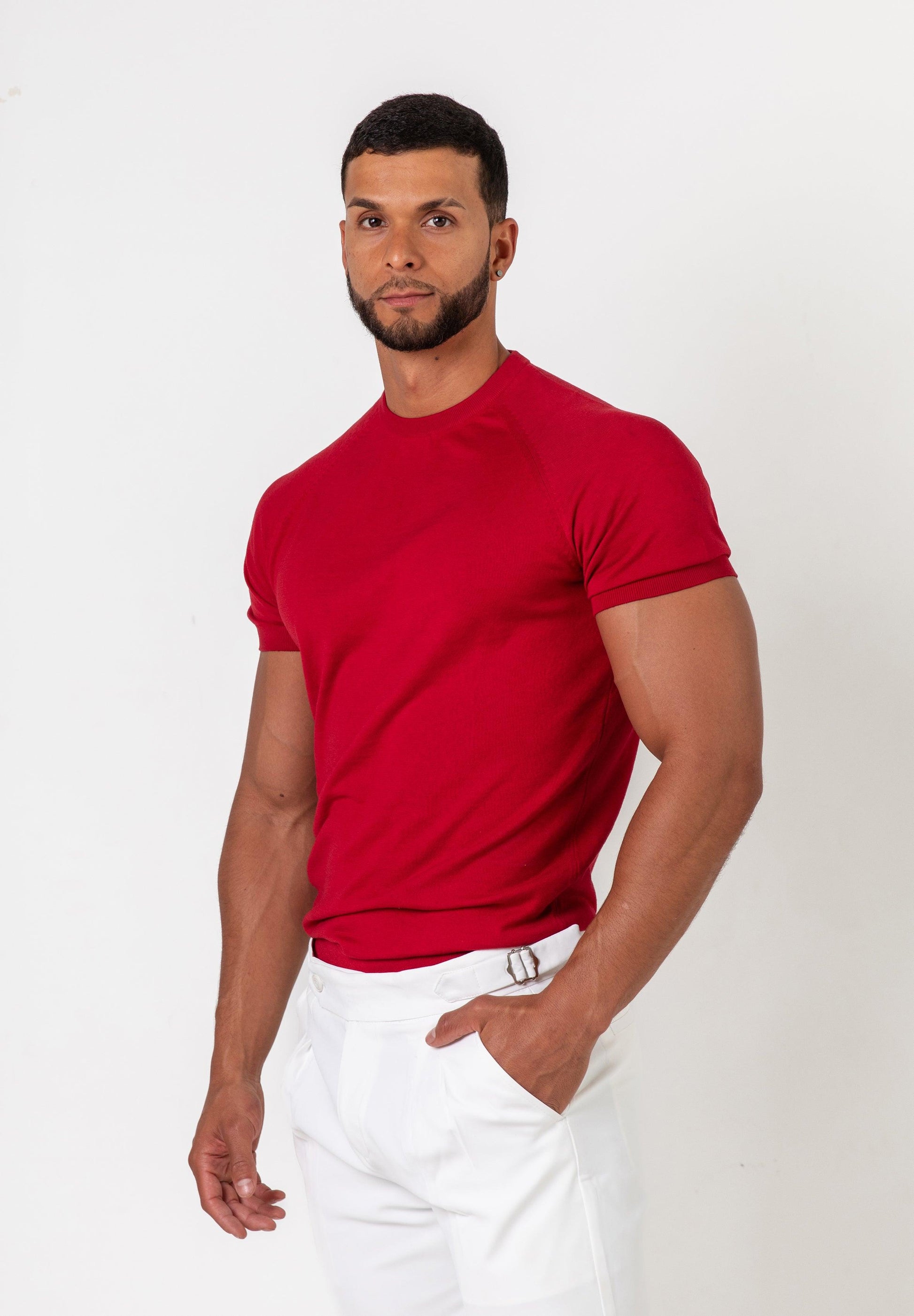 Knit Silk T-Shirt Burgundy - Tailored Slim Fit - Don Milyon