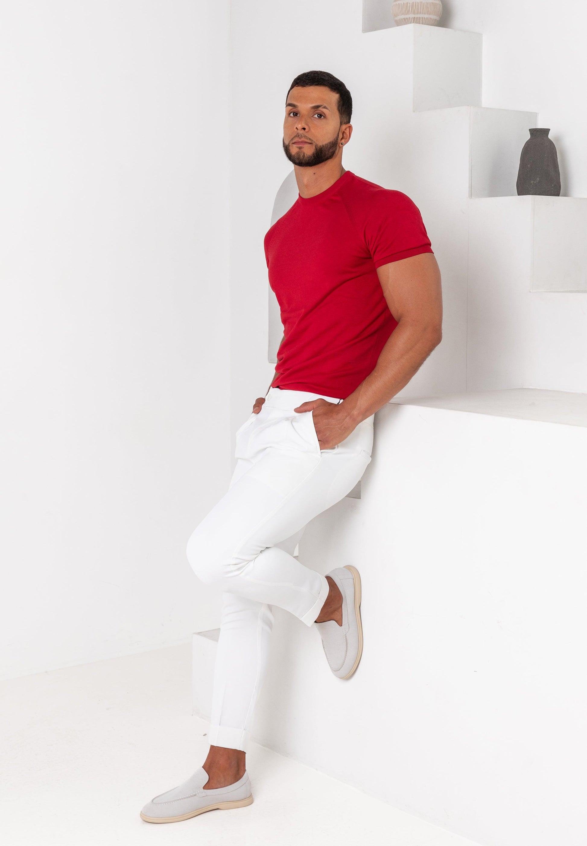 Knit Silk T-Shirt Burgundy - Tailored Slim Fit - Don Milyon