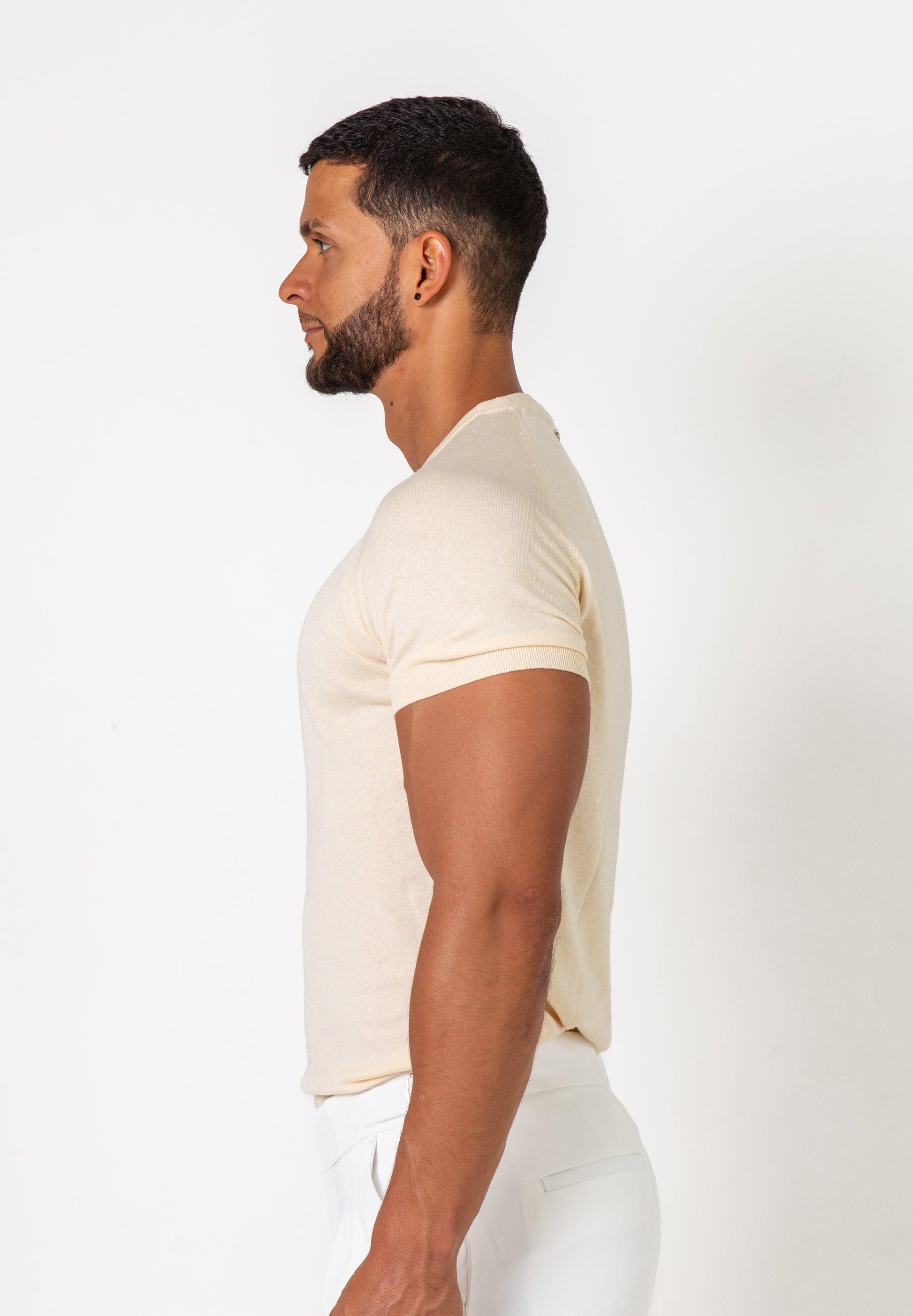 Knit Silk T-Shirt Cream - Tailored Slim Fit - Don Milyon