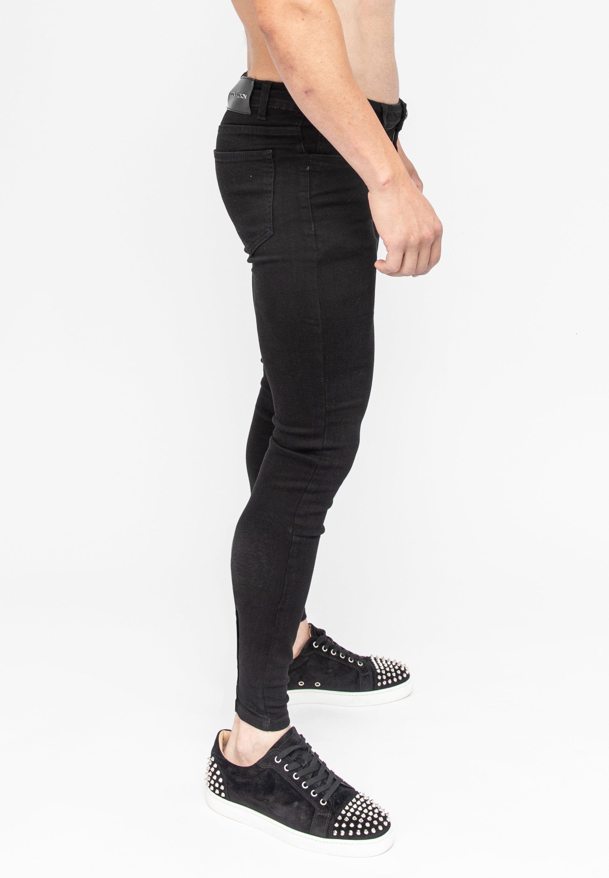 Black Skinny Fit Stretch Men's Jeans Side Denim