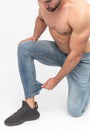 Men's Blue Skinny Fit Stretch Jeans Pants Cuffed Ankles