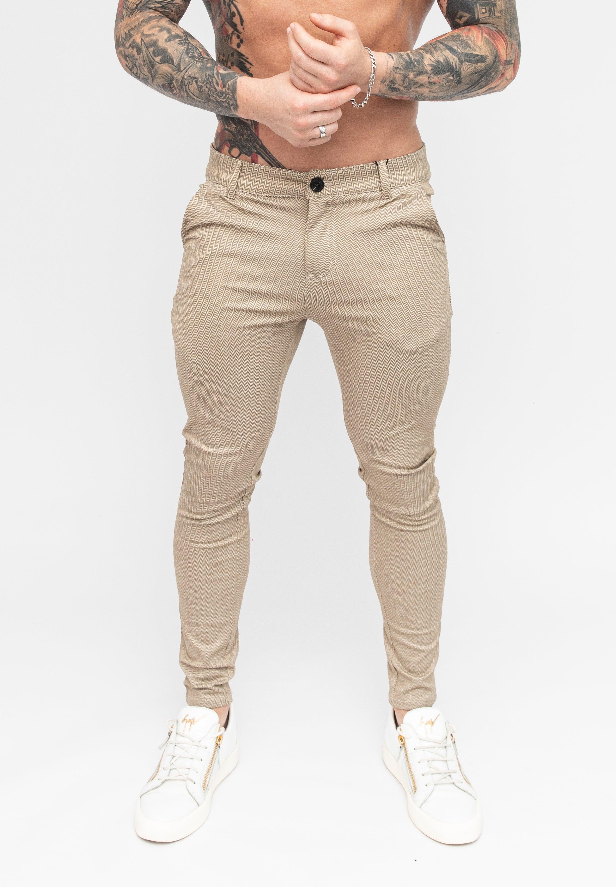 Beige Skinny Fit Stretch Men's Chino Pants Front