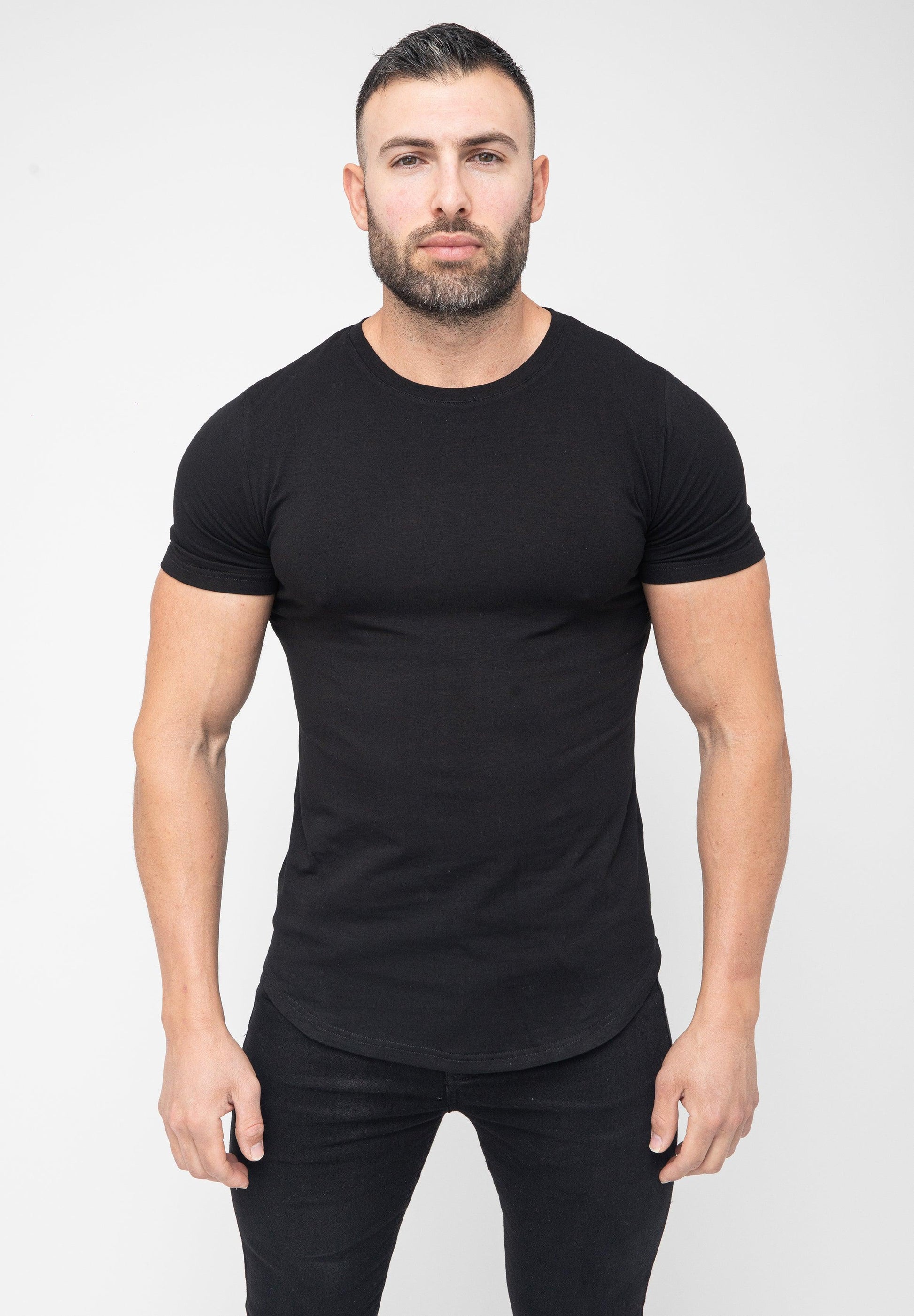 Basic Muscle Fit T-Shirt Black - Curved Hem - Don Milyon