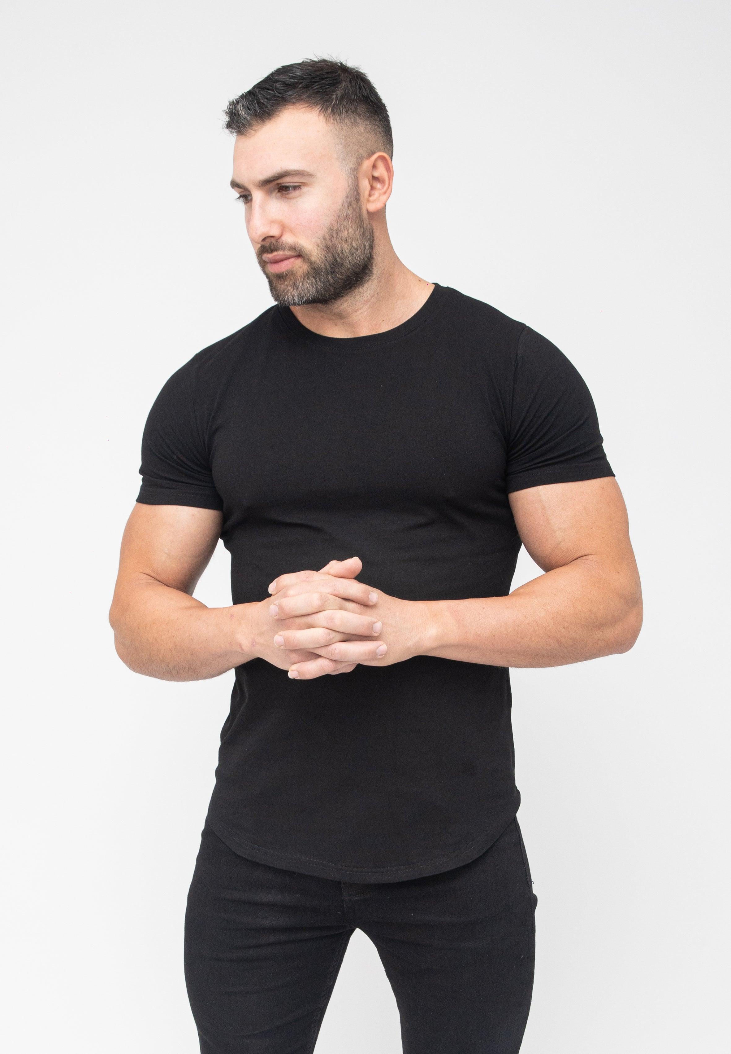 Basic Muscle Fit T-Shirt Black - Curved Hem - Don Milyon