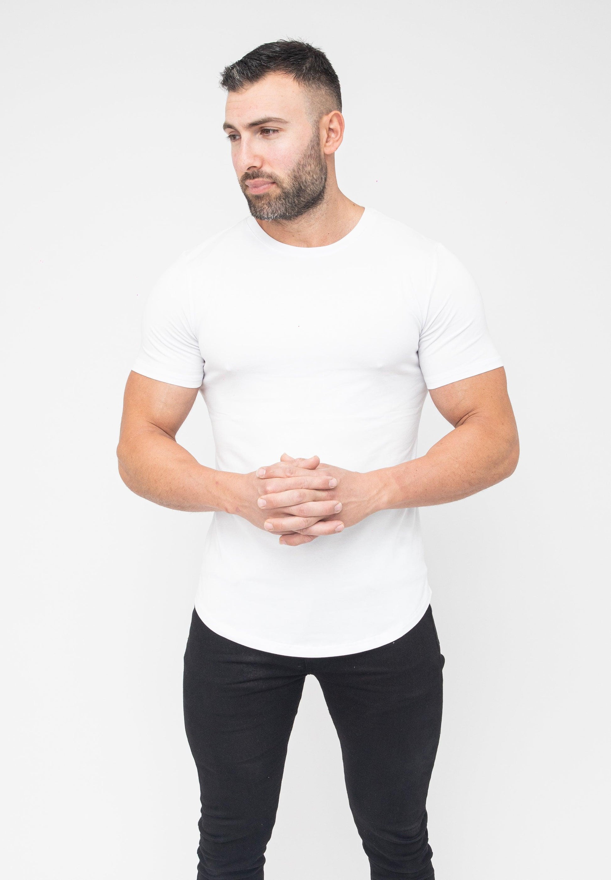 Basic Muscle Fit T-Shirt White - Curved Hem - Don Milyon