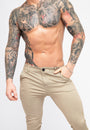 Beige Skinny Fit Stretch Men's Chino Pants Front Pocket
