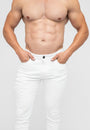 Men's White Basic Skinny Fit Stretch Denim Jeans Pants Pockets