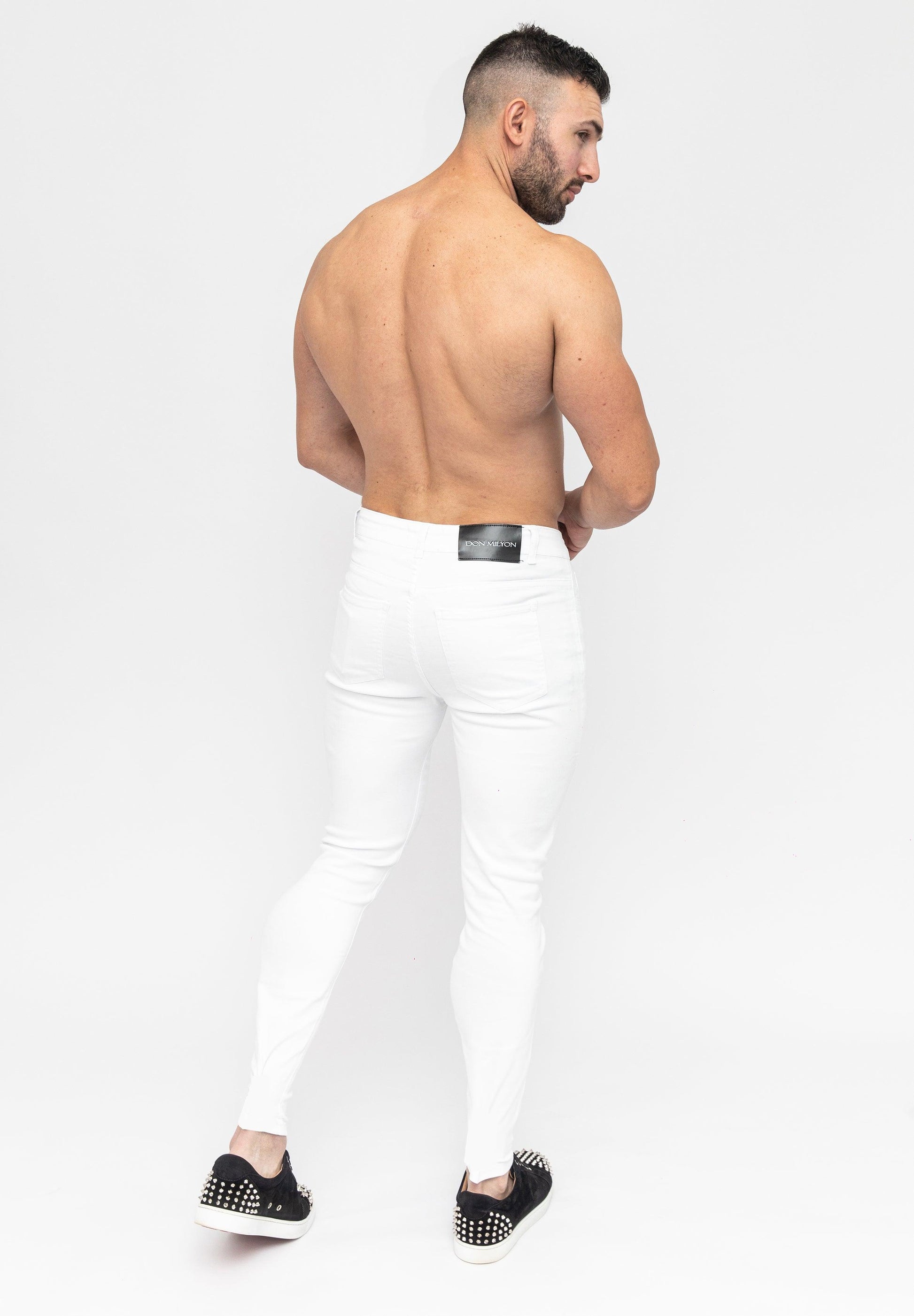 Men's White Basic Skinny Fit Stretch Denim Jeans Pants Rear